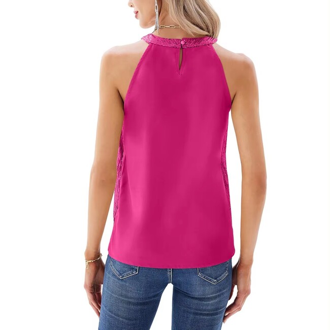New womens Shiny Sequin Suspender Party Tank Shirt For Summer