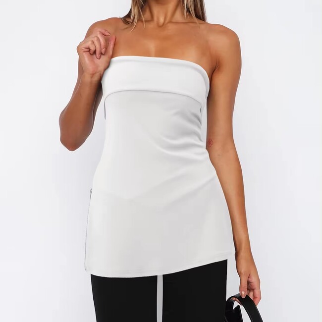 Solid Colour Vintage Strapless Ladies Sexy Slim Backless Top