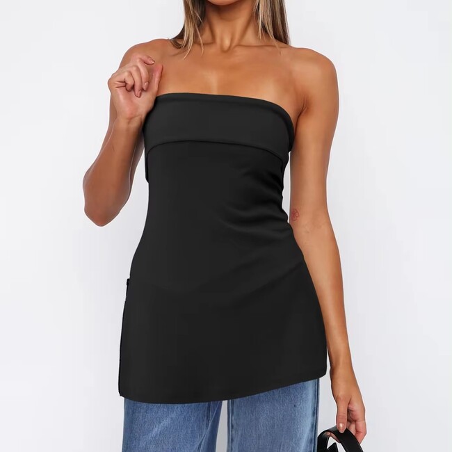 Solid Colour Vintage Strapless Ladies Sexy Slim Backless Top