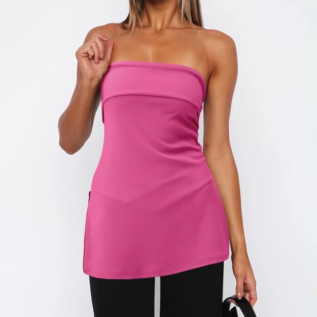 Solid Colour Vintage Strapless Ladies Sexy Slim Backless Top