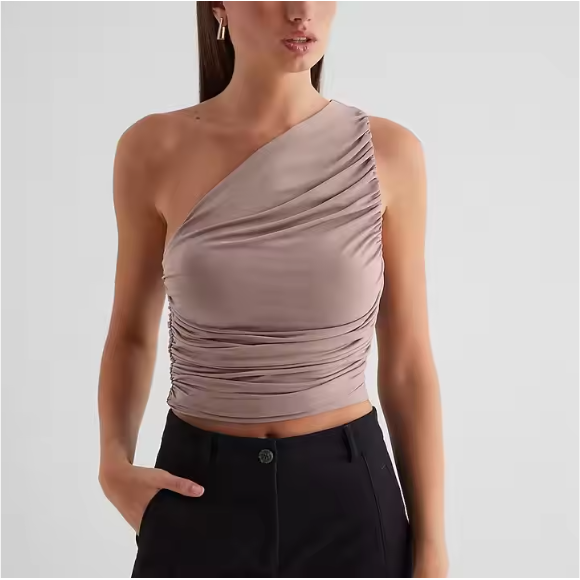 Womens Pleated One Shoulder Sleeveless Top