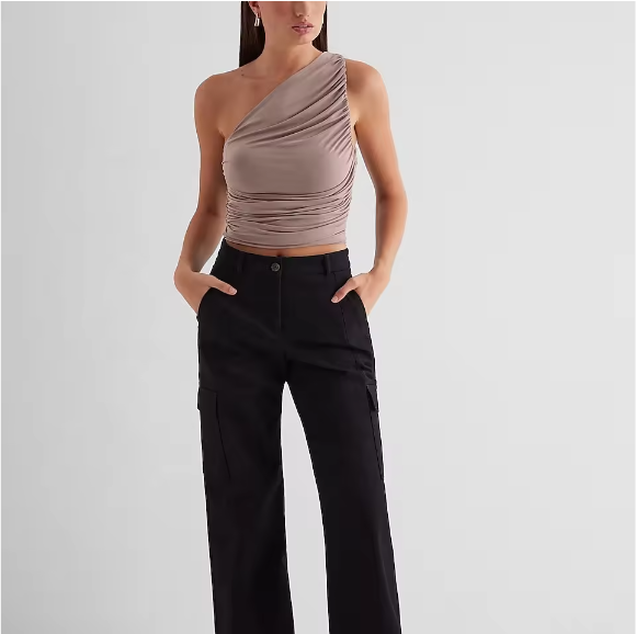 Womens Pleated One Shoulder Sleeveless Top