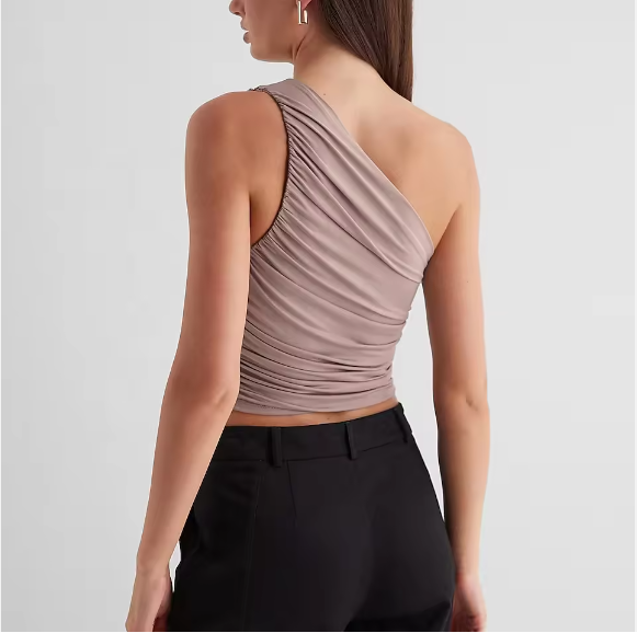 Womens Pleated One Shoulder Sleeveless Top