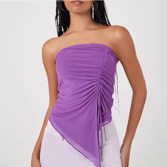 Womens Summer Strapless Asymmetric Drawstring Suspenders