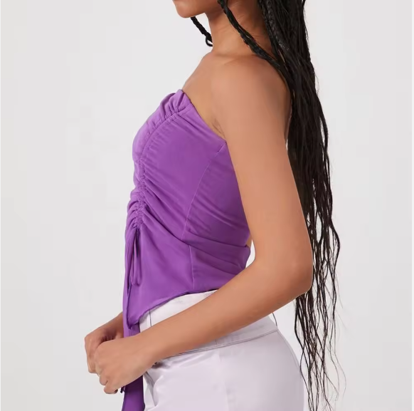 Womens Summer Strapless Asymmetric Drawstring Suspenders