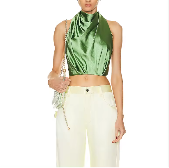 Sexy Backless Satin Silk Ruffle Womens Top