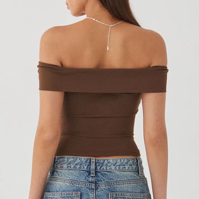 Womens Solid Colour Slim Straight Shoulder Top