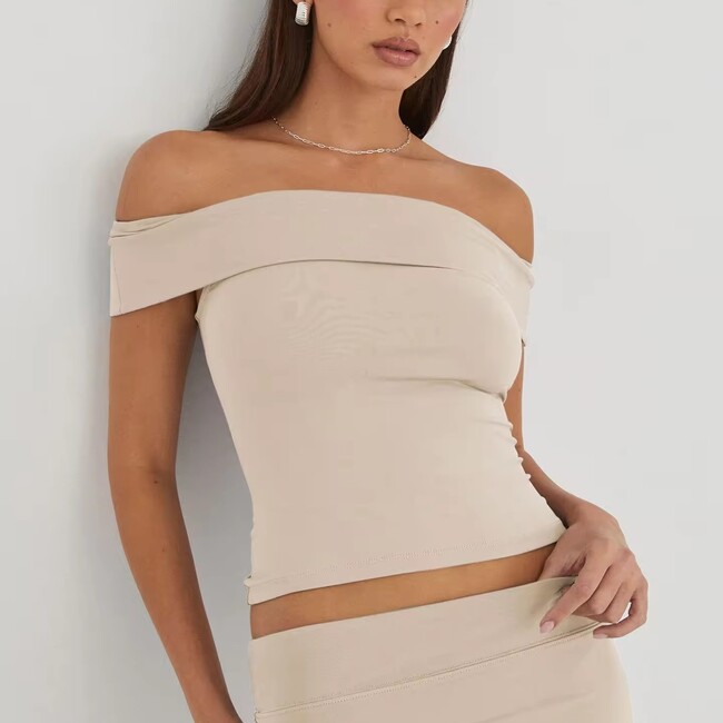 Womens Solid Colour Slim Straight Shoulder Top
