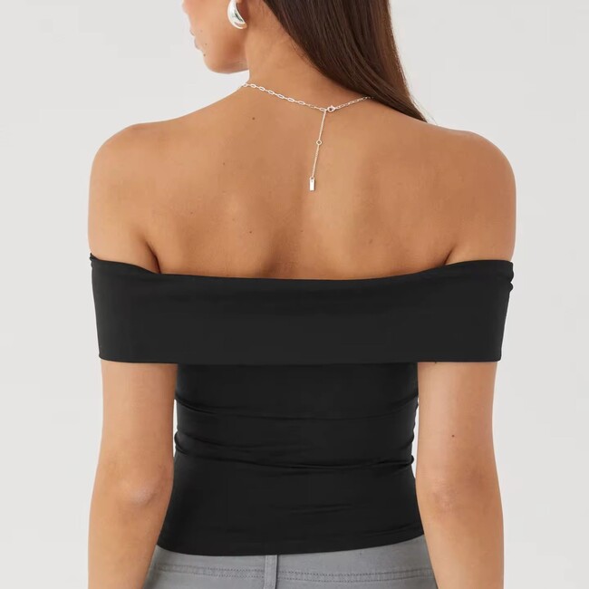 Womens Solid Colour Slim Straight Shoulder Top