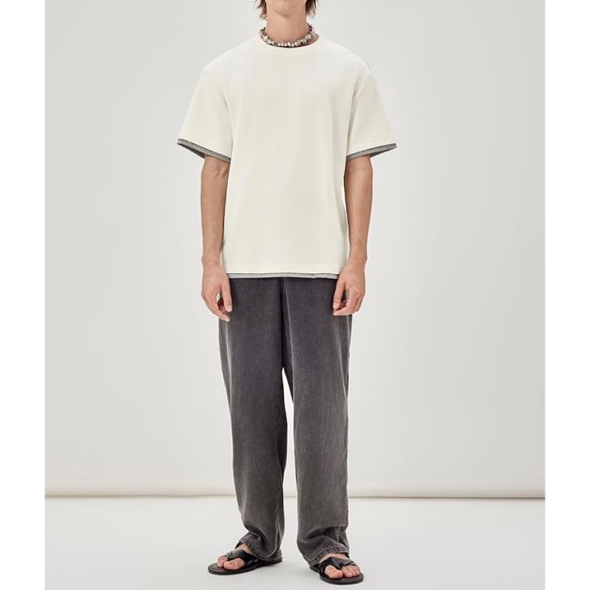 Mens Short Sleeve Heavyweight Tee Shirt Basic Crew Neck Summer Tops