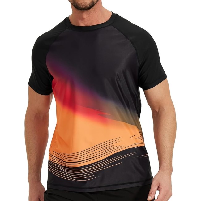 Mens Swim Shirt Short Sleeve Quick Dry Water Beach Shirts T Shirts