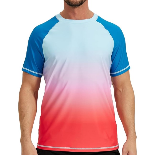 Mens Swim Shirt Short Sleeve Quick Dry Water Beach Shirts T Shirts