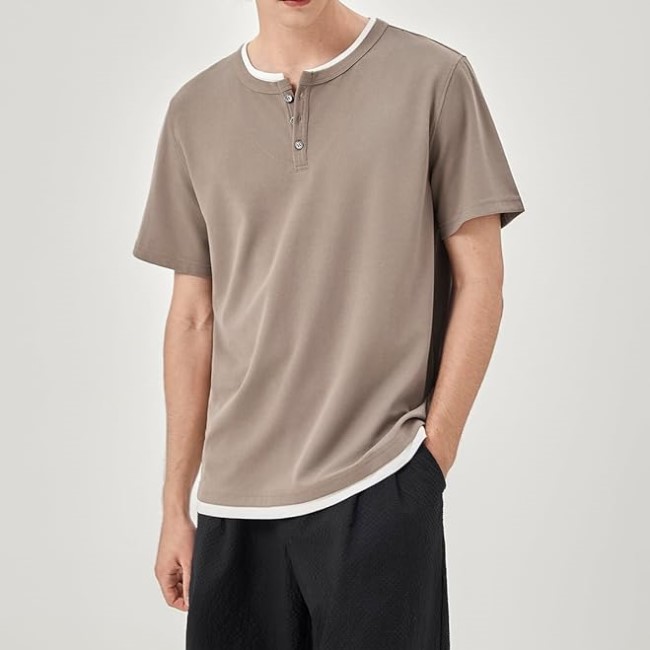 Mens Short Sleeve Henley Shirts Causal Basic TShirts Summer Tee Tops