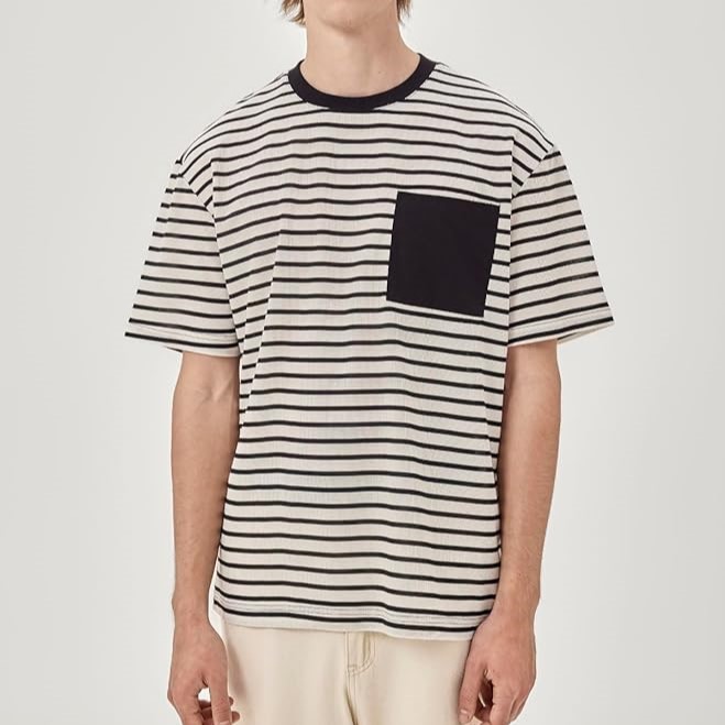 Mens Striped T Shirts Short Sleeve Summer Tops with Pocket