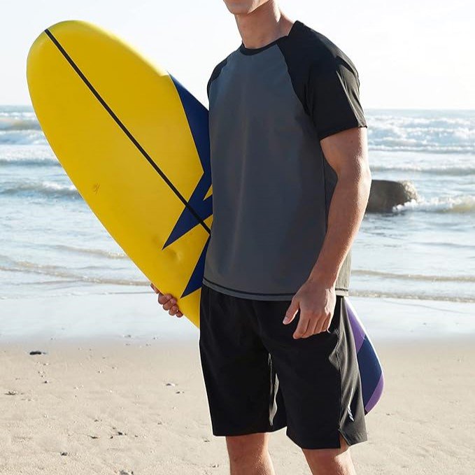 Men Swim Shirts Rash Guard T Shirts Quick Dry Loose Fit Shirt
