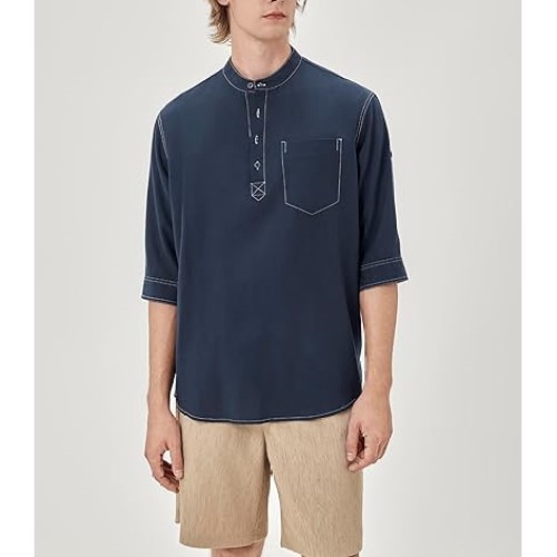 Mens Casual Shirts Button Up Sleeve Mandarin Collar Summer Tops