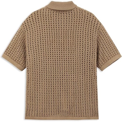 Mens Short Sleeve Shirt Button Down Crochet Casual Cardigan Sweater