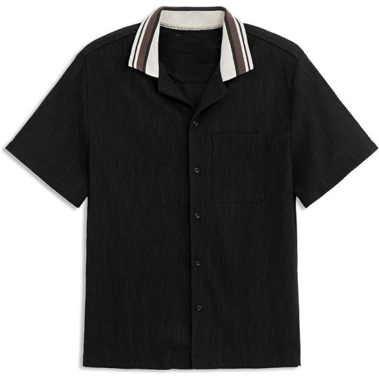 Mens Button Down Short Sleeve Casual Summer Beach Textured Shirt
