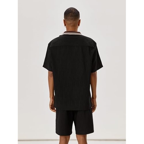 Mens Button Down Short Sleeve Casual Summer Beach Textured Shirt