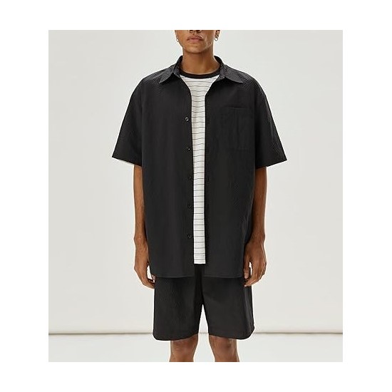 Mens Button Down Shirts Casual Short Sleeve Color Block with Pocket