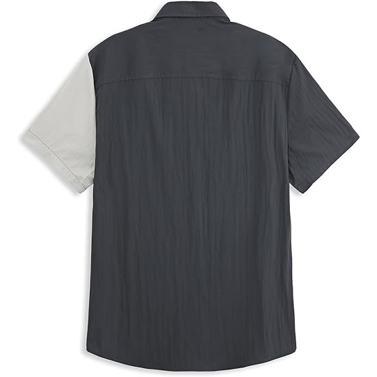 Mens Short Sleeve Shirts Casual Color Block Button Down with Pocket