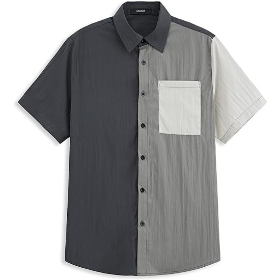 Mens Short Sleeve Shirts Casual Color Block Button Down with Pocket