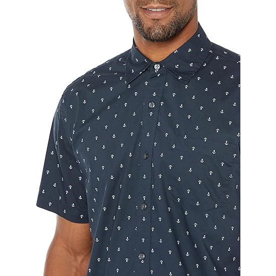 Men Button Down Shirts Regular Fit Short Sleeve Print Shirt