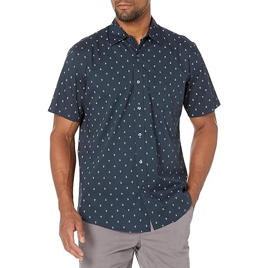 Men Button Down Shirts Regular Fit Short Sleeve Print Shirt