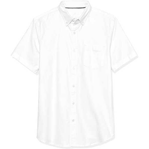 Men Slim Fit Short Sleeve Stretch Oxford Shirt with Pocket