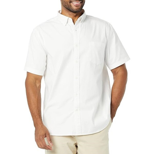 Men Slim Fit Short Sleeve Stretch Oxford Shirt with Pocket