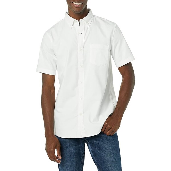 Men Slim Fit Short Sleeve Stretch Oxford Shirt with Pocket