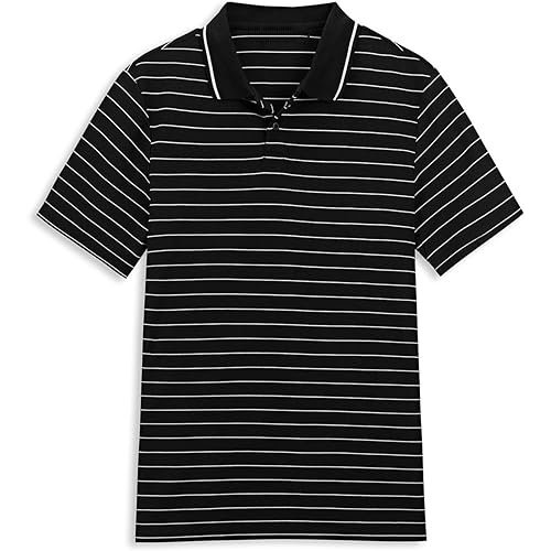 Mens Striped Polo Shirt Short Sleeve Stretch Casual Work Golf