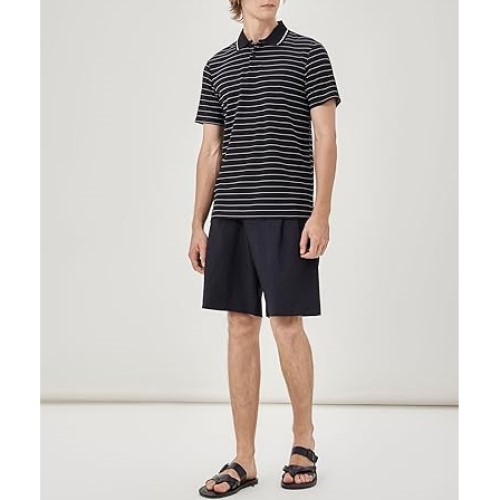 Mens Striped Polo Shirt Short Sleeve Stretch Casual Work Golf
