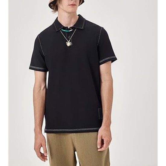 Mens Knit Polo Shirts Short Sleeve Collared Casual Golf Shirts