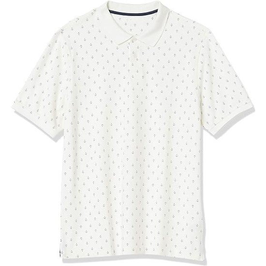 Sustainable Cotton Navy White Anchor Wrinkle Proof Men Polo Shirt