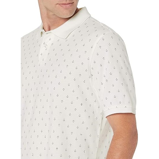 Sustainable Cotton Navy White Anchor Wrinkle Proof Men Polo Shirt