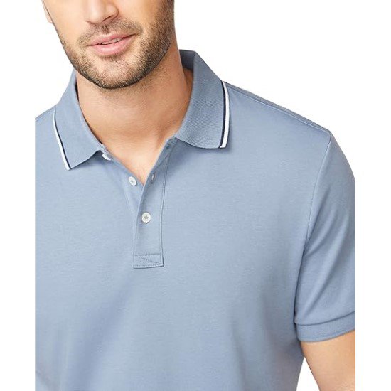 Men Classic Fit Short Sleeve Dual Tipped Collar Polo Shirt